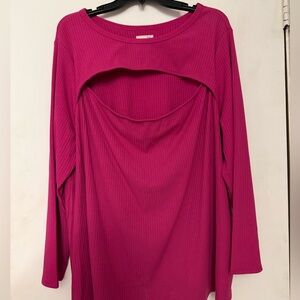 Pink Long Sleeve Top with peek a boo chest cut out